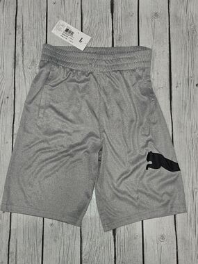 NWT Puma Gray Athletic Performance Shorts with Black Logo Boys Medium